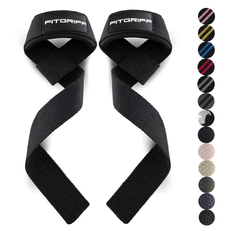 FitgriffÂ® Lifting Wrist Straps for Weightlifting, Gym, Deadlift, Workout (Made of Premium Cotton & Padded) - Men & Women (Standard, Black) - Image 1